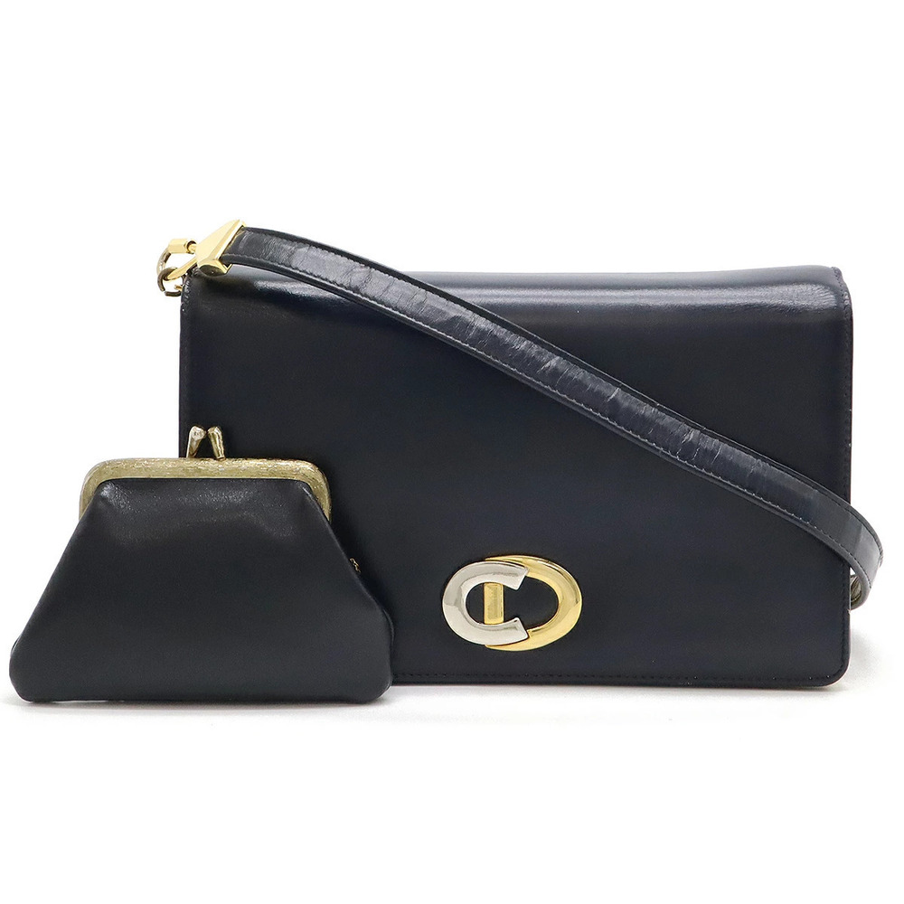 Christian Dior Shoulder Bag Hobo Clutch Calfskin Dark Navy Blue